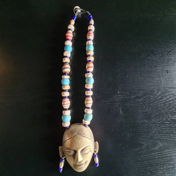 Old shell necklace with a Brass Brass-Colour Head Pendant (#752)