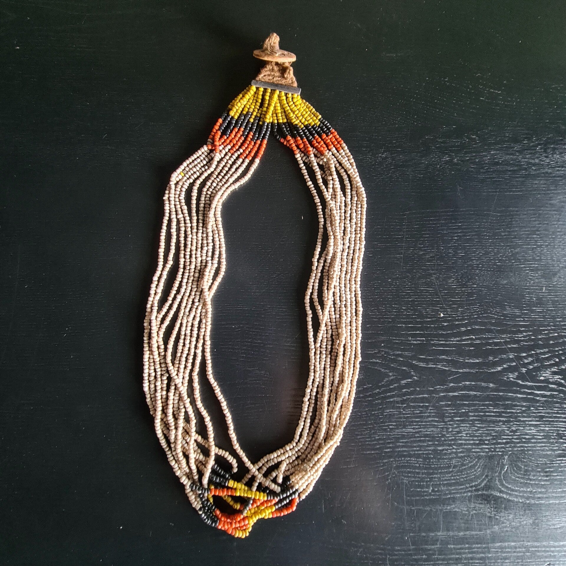 Antique Naga Tribal Bead Necklace with small white glass beads (#780)