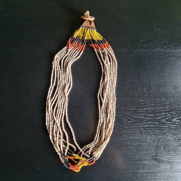 Antique Naga Tribal Bead Necklace with small white glass beads (#780)
