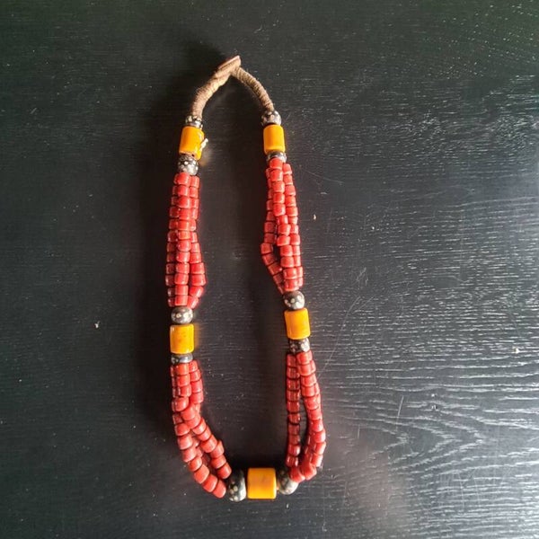 Antique Naga Tribal Bead Necklace Red (#715)