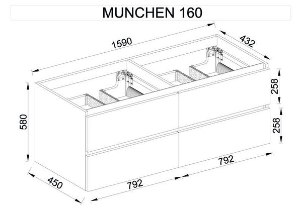 Munchen 160cm Wastafelmeubel / Dorado