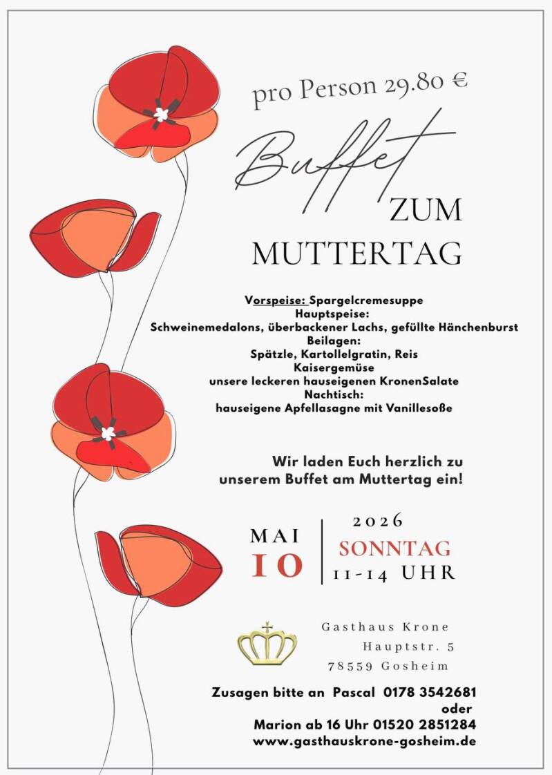 Flyer Muttertagsbuffet 10.05.2026