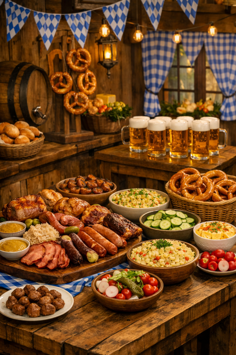 KI-generiertes Bild eines zünftigen Oktoberfestbuffets