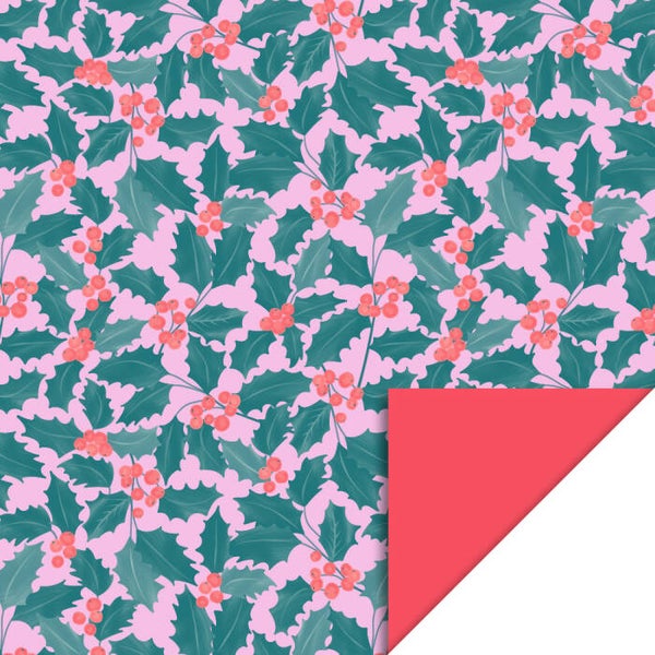 Cadeaupapier - Holly Leaves & red