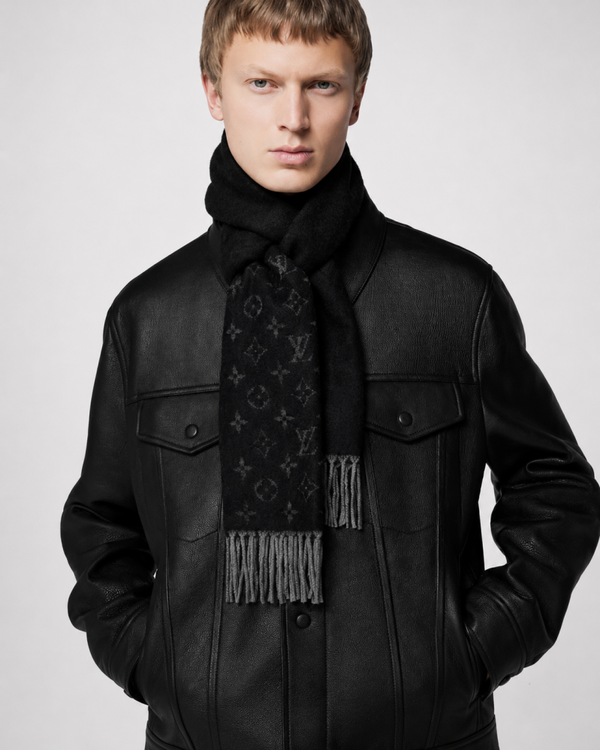 Louis Vuitton – Écharpe Monogram réversible en laine et cachemire noir