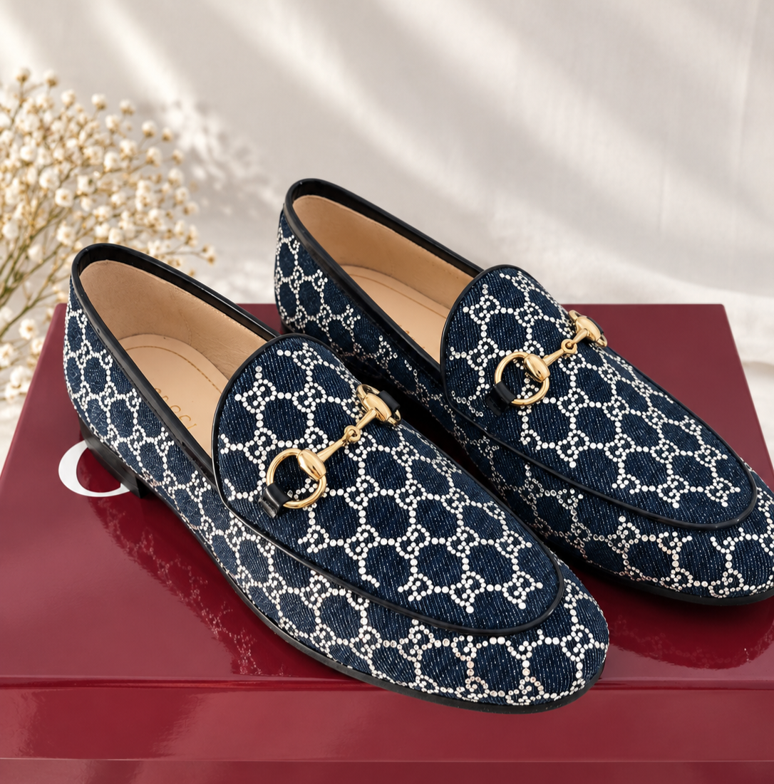 Mocassins Gucci Horsebit GG brillants – Bleu marine – Taille 37