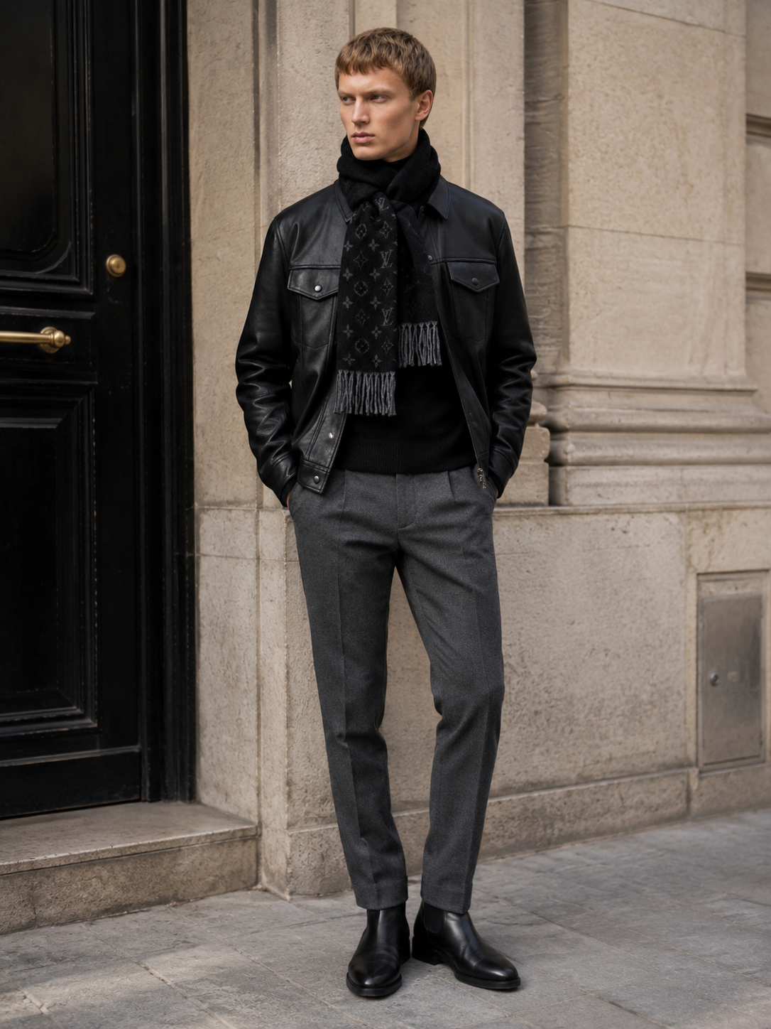 Louis Vuitton – Écharpe Monogram réversible en laine et cachemire noir