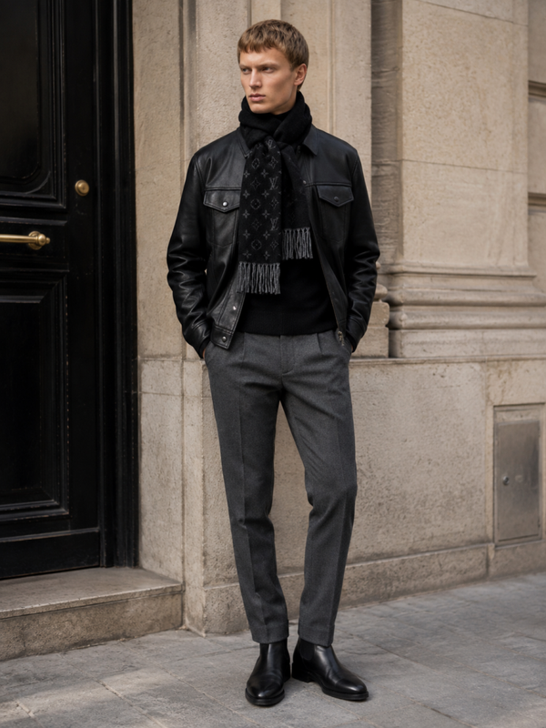 Louis Vuitton – Écharpe Monogram réversible en laine et cachemire noir