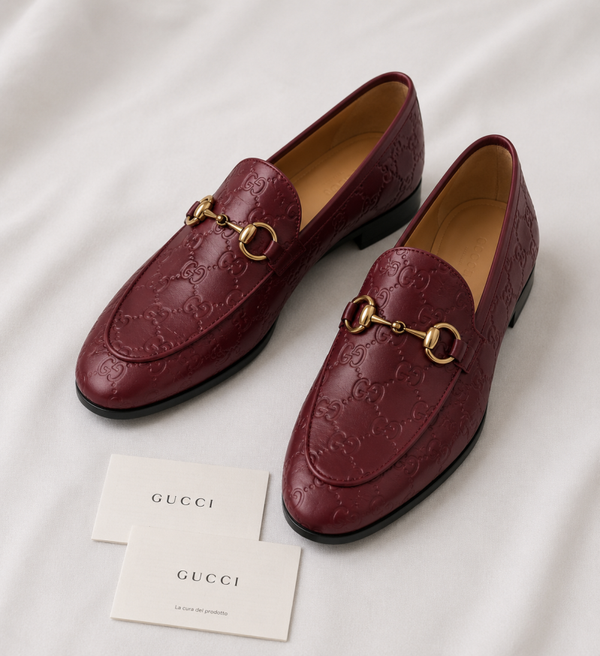 Mocassins Gucci cuir bordeaux monogramme T-40
