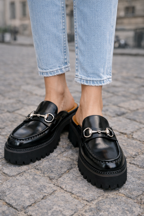 Mules style mocassins noires T - 37.5