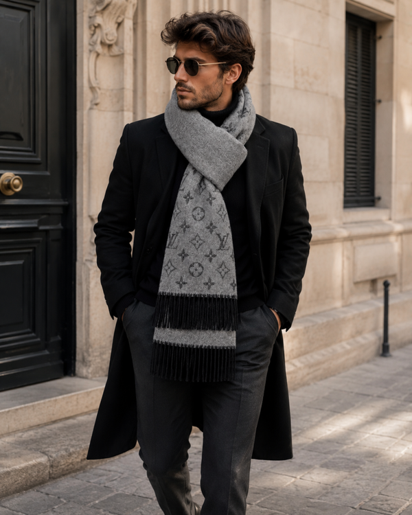 Louis Vuitton – Écharpe Monogram en laine et cachemire gris