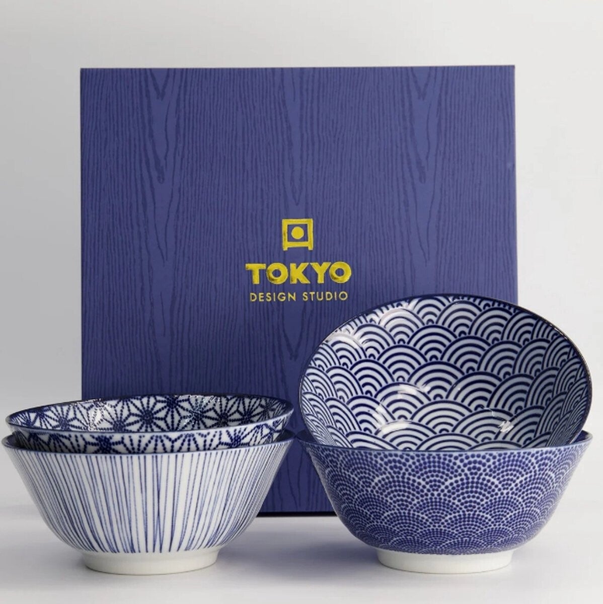 Tokyo Design Studio - Nippon Blue - Set van 4 Kommen - Ø 15,2 cm - In fraaie Geschenkdoos, 16039