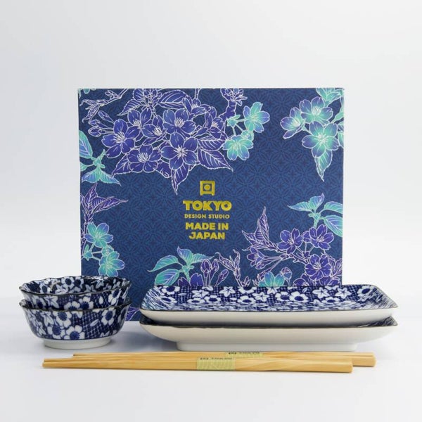 TOKYO DESIGN STUDIO - Sushi Giftset Nunome 4pcs w/chop 20.4x13cm & 9x3.5cm, 22578
