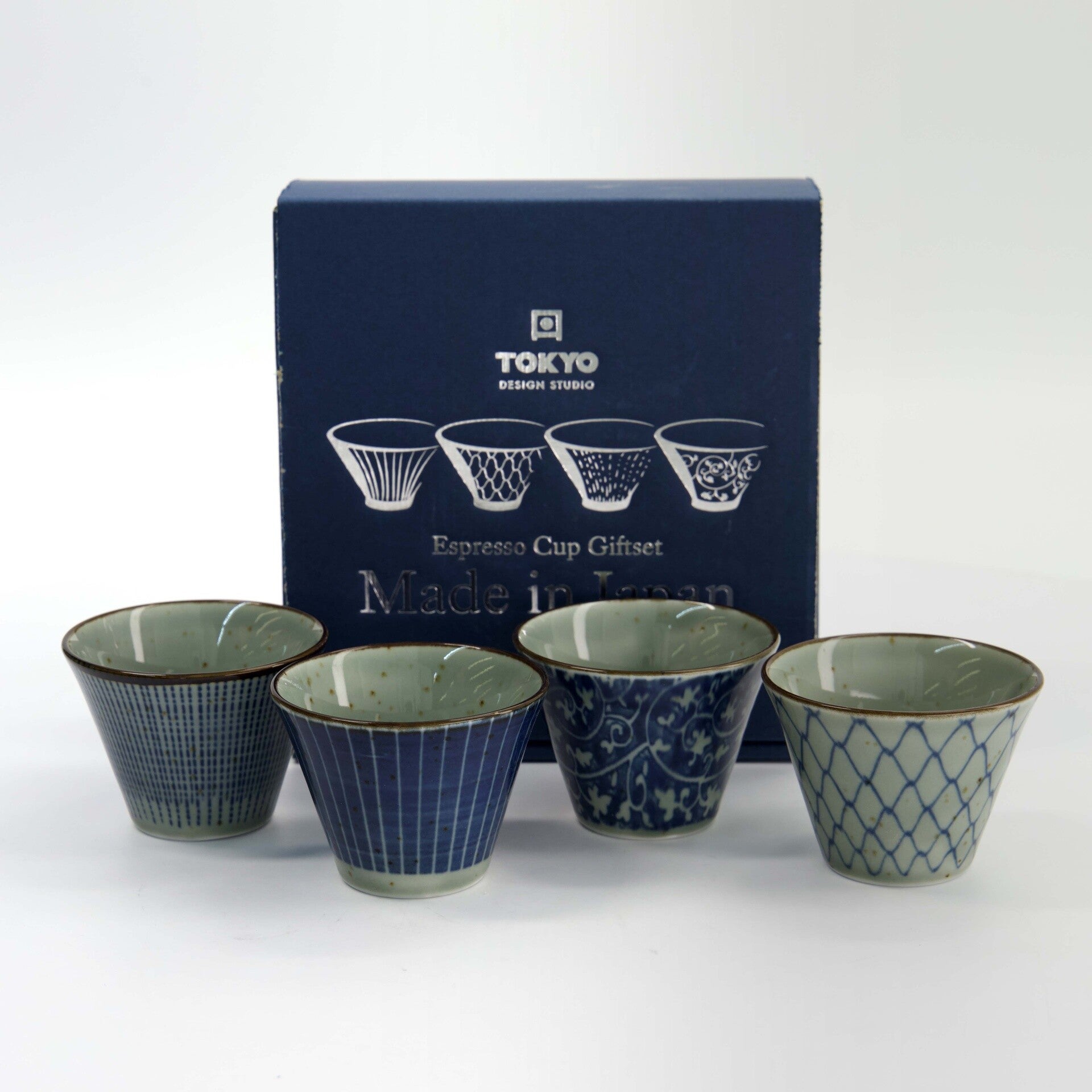 Tokyo Design Studio Mashiko Espresso Kopjes Giftset - 4-delig - 160 ml - Blauw/Wit, 34020