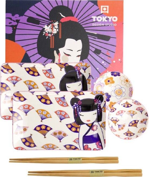 TOKYO DESIGN STUDIO- Kawaii Maiko Sushi Plate Giftset Set4 w/Chopsticks 21694