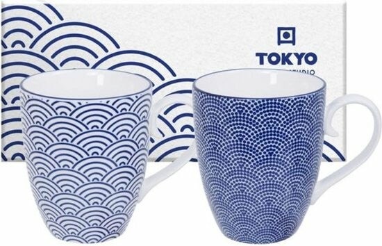 Tokyo Design Studio Nippon Blue Mug Set 2-pcs, 380ml, Wave&Dots, giftbox, 17988