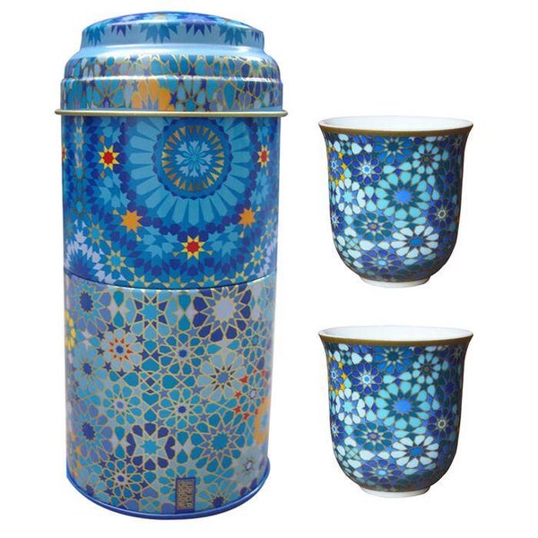 Images d'Orient Mouchabarieh Blue set van 2 kopjes 90 ml in fraai geschenkblik - POR902012