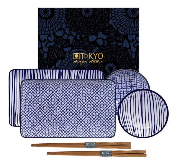 Tokyo Design Studio Nippon Blue Sushi Servies - hoogwaardig porselein - 6-delig - 2-persoons, 15989