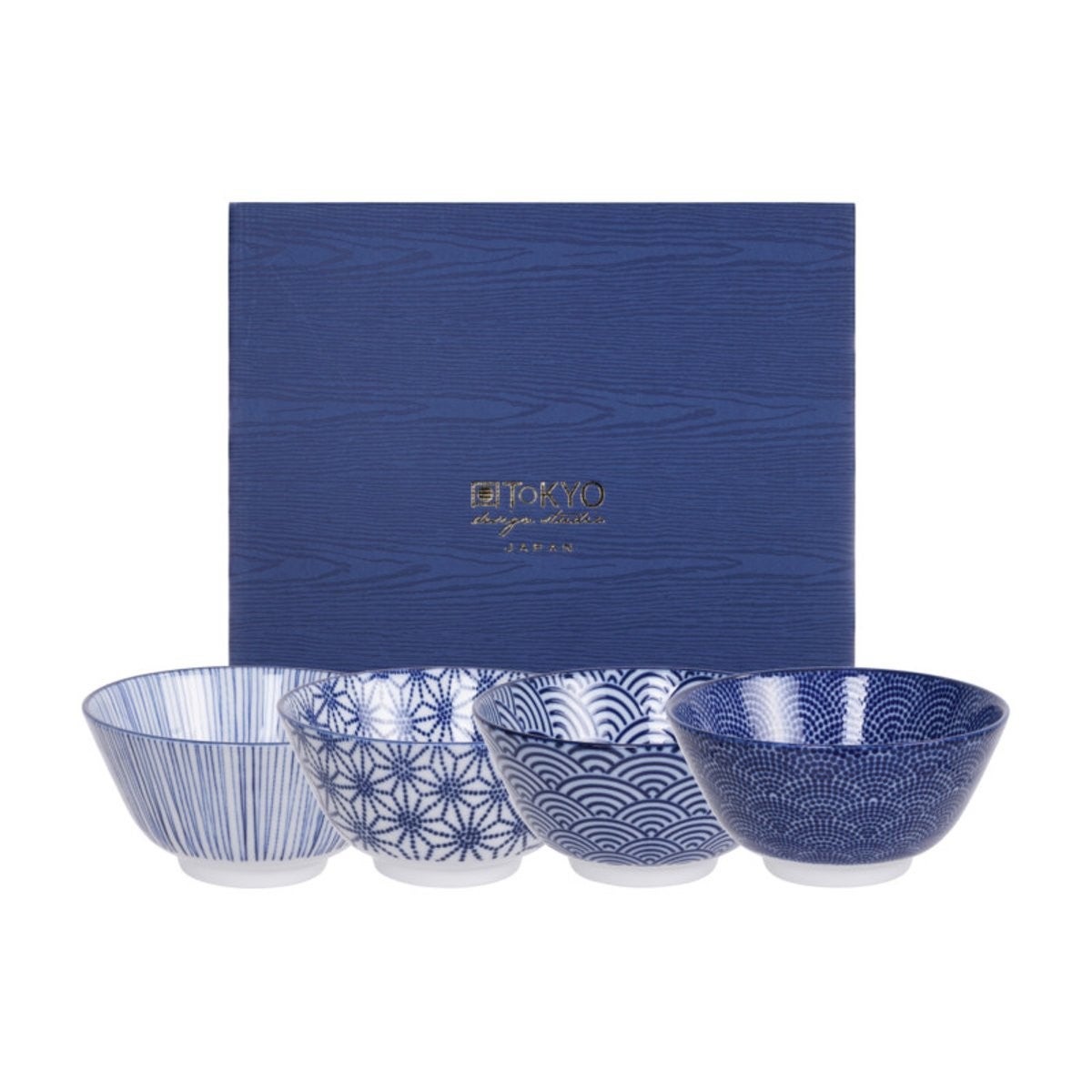 Tokyo Design Studio Nippon Blue Set van 4 Kommen in fraaie Geschenkdoos, 16040,