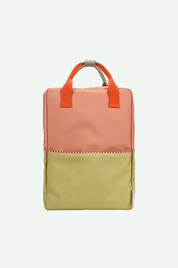 backpack large | colourblocking | coral pink + reed green