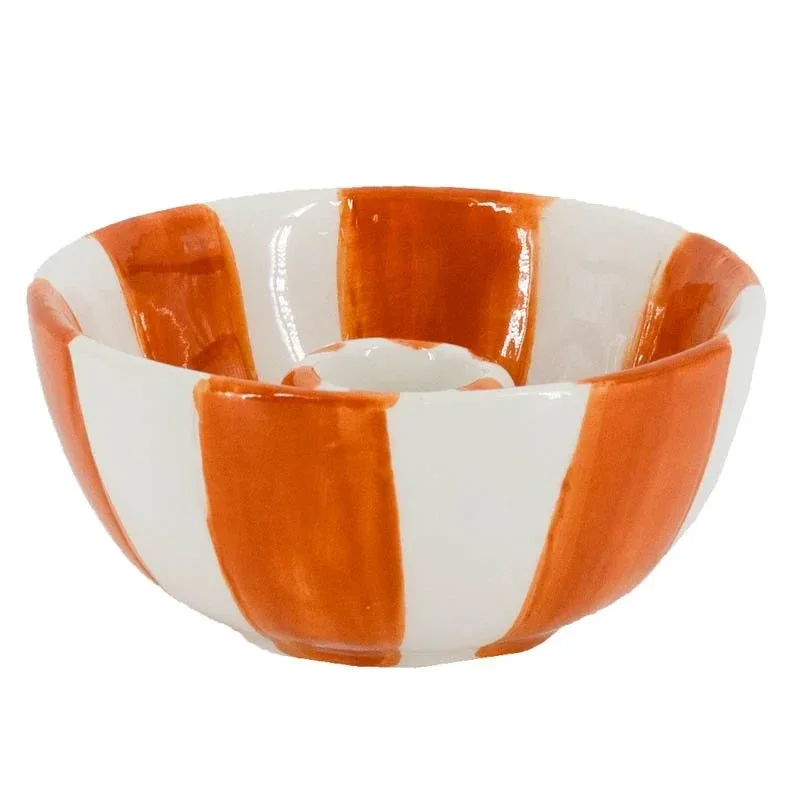 Kaarsenstandaard keramiek stripes oranje