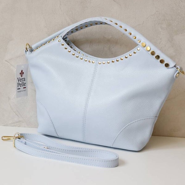 Torebka VERA PELLE 10.003 MIDI skóra BŁĘKIT