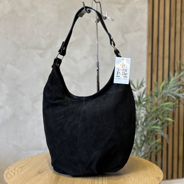 Torebka VERA PELLE 26-049 zamsz CZARNA