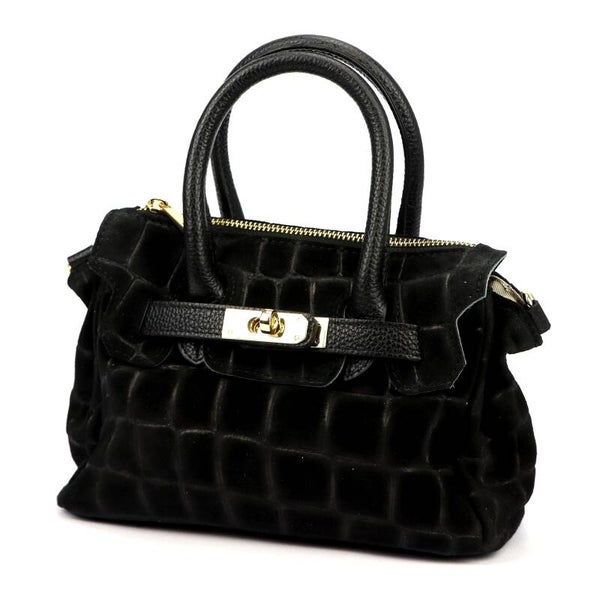 Torebka VERA PELLE 26-146 MINI CROCO ZAMSZ CZARNA