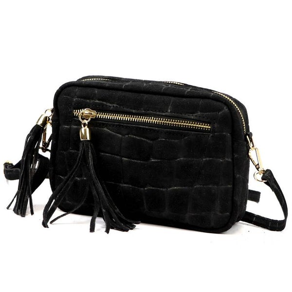 Torebka VERA PELLE 20-030 CROCO ZAMSZ CZARNA