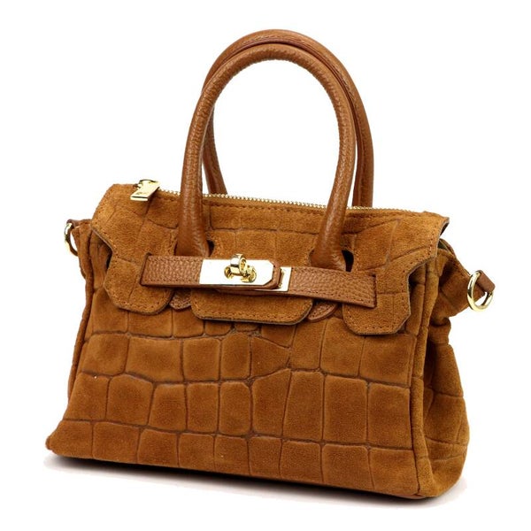 Torebka VERA PELLE 26-146 MINI CROCO ZAMSZ CAMEL