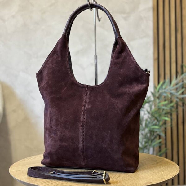 Torebka VERA PELLE 26-013 zamsz BORDO