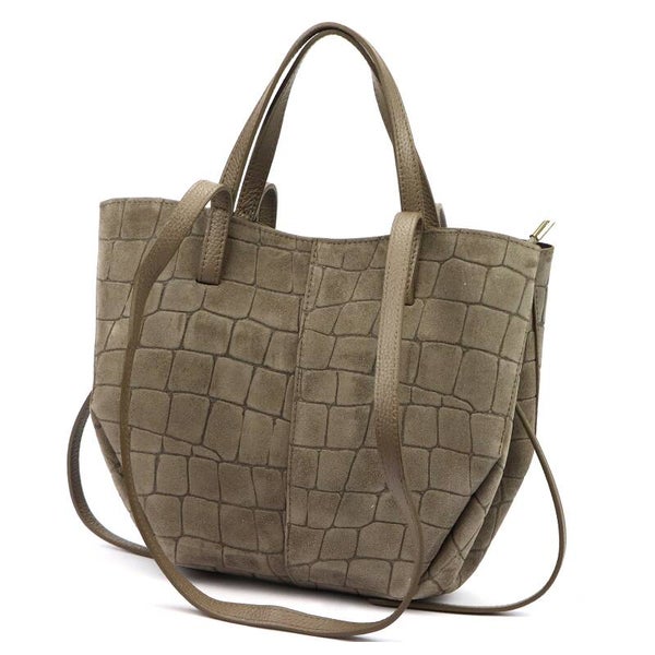 Torebka VERA PELLE POLI MIDI zamsz CROCO TAUPE