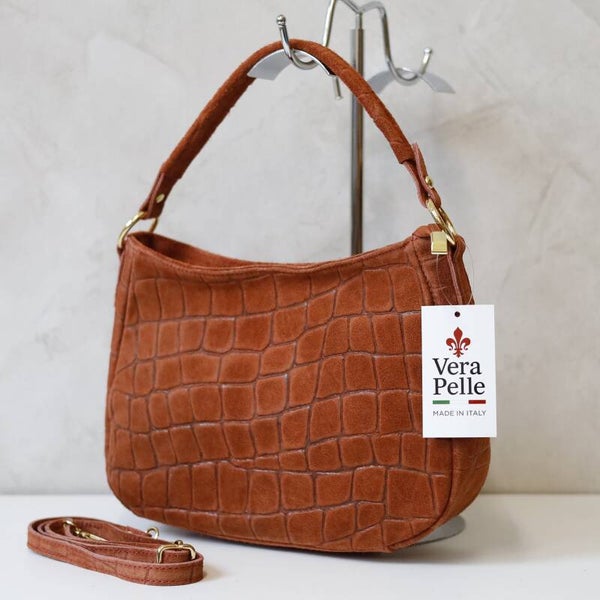 Torebka VERA PELLE 24-085 CROCO ZAMSZ CEGLASTA
