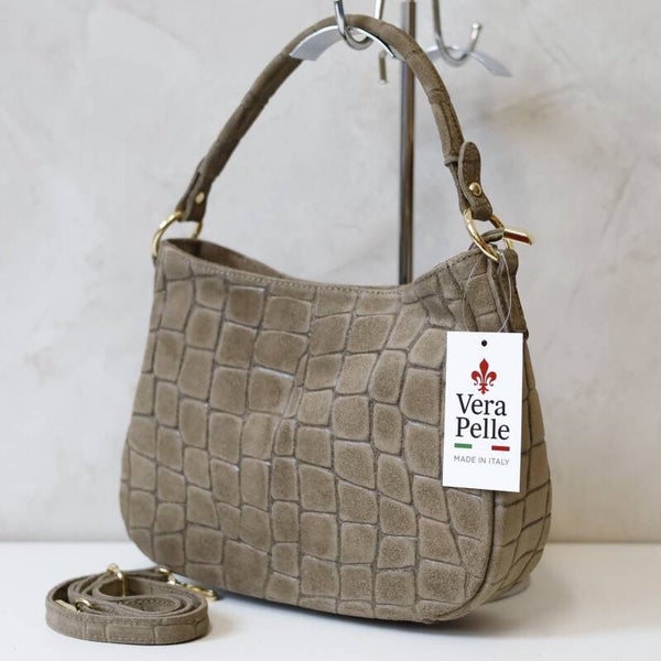 Torebka VERA PELLE 24-085 CROCO ZAMSZ FANGO