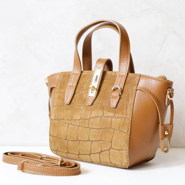 Torebka VERA PELLE 24-092 CROCO ZAMSZ CAMEL