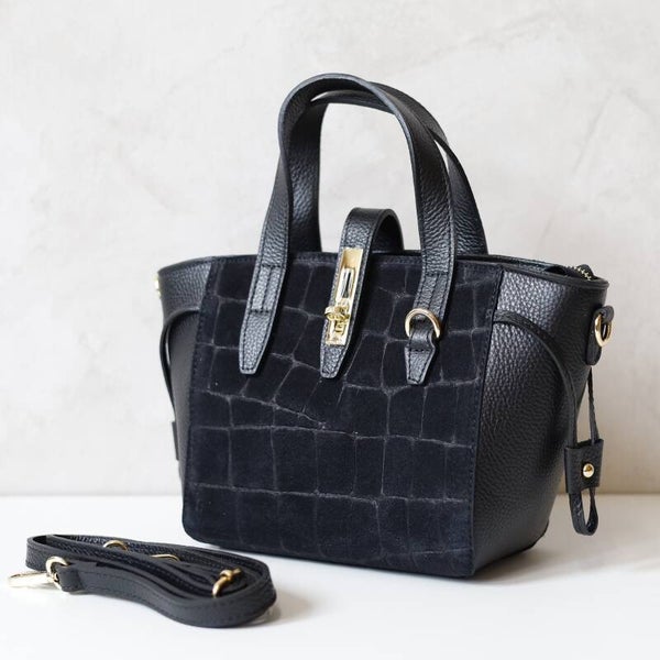 Torebka VERA PELLE 24-092 CROCO ZAMSZ CZARNA