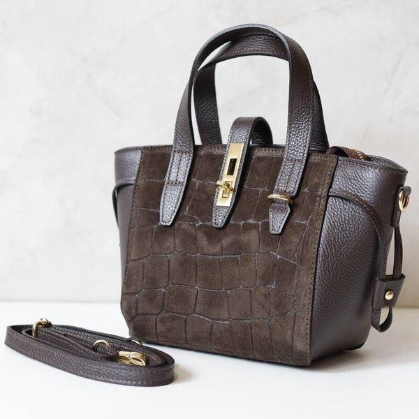 Torebka VERA PELLE 24-092 CROCO ZAMSZ CZEKOLADA