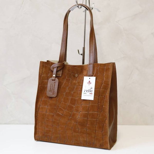 Torebka VERA PELLE 25-041 CROCO zamsz CAMEL