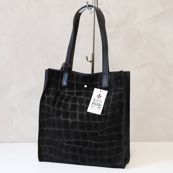 Torebka VERA PELLE 25-041 CROCO zamsz CZARNA