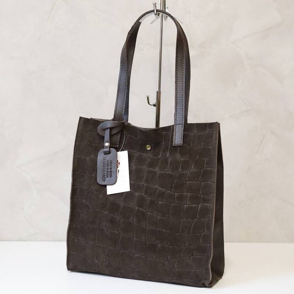 Torebka VERA PELLE 25-041 CROCO zamsz CZEKOLADA