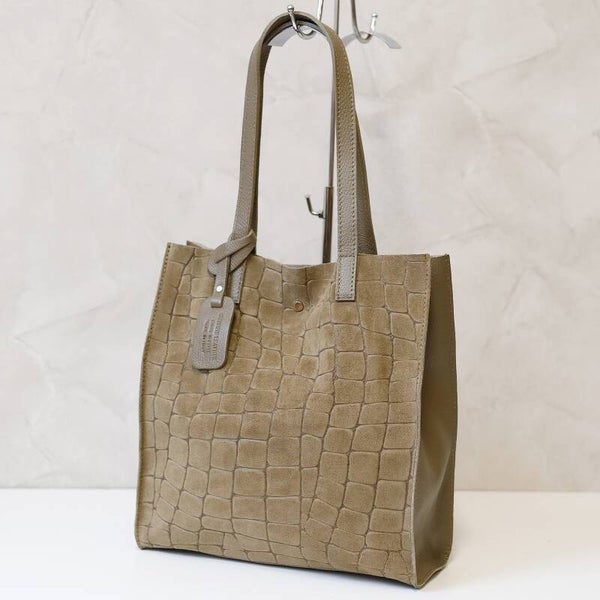 Torebka VERA PELLE 25-041 CROCO zamsz TAUPE