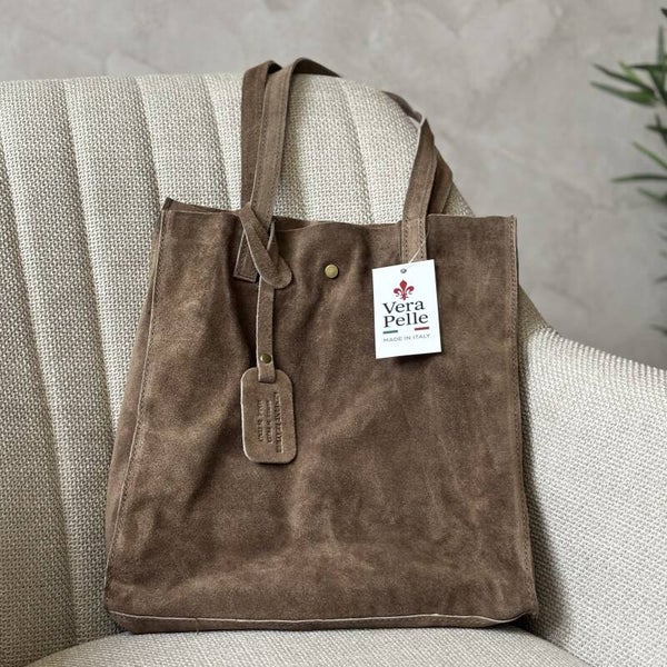 Torebka VERA PELLE 25-041 zamsz TAUPE