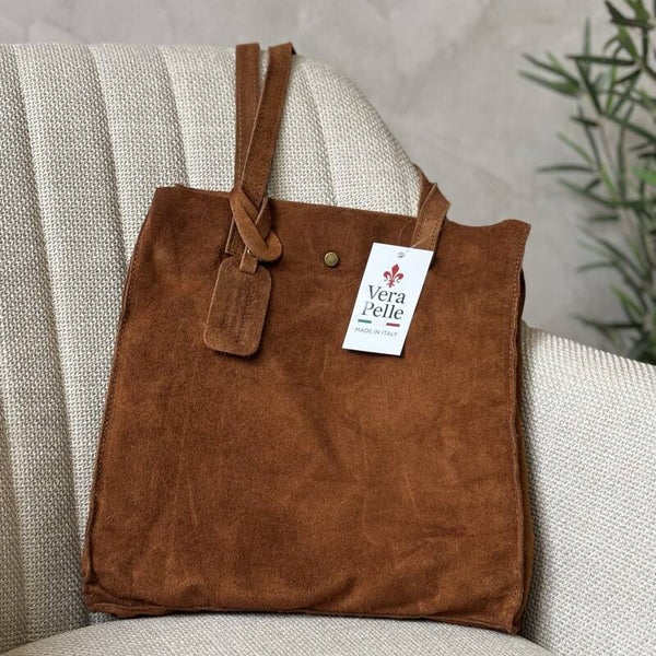 Torebka VERA PELLE 25-041 zamsz CAMEL