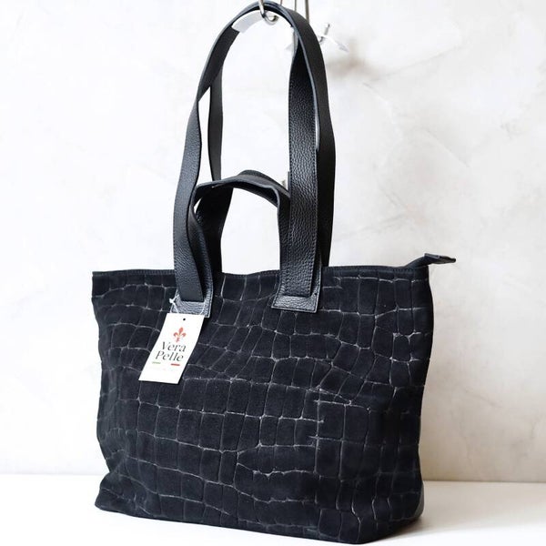 Torebka VERA PELLE 25-077 CROCO ZAMSZ CZARNA