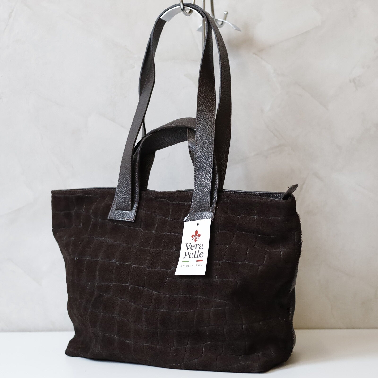 Torebka VERA PELLE 25-077 CROCO ZAMSZ CZEKOLADA