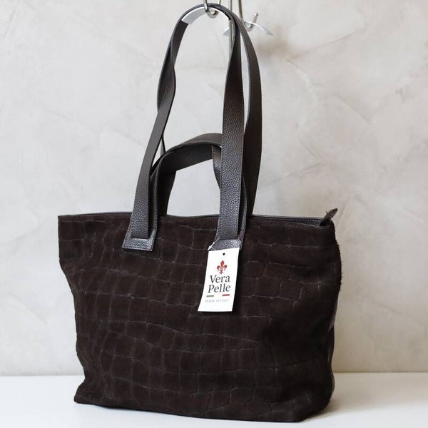 Torebka VERA PELLE 25-077 CROCO ZAMSZ CZEKOLADA