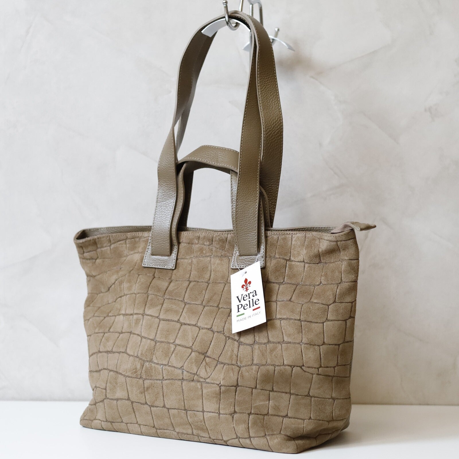 Torebka VERA PELLE 25-077 CROCO ZAMSZ TAUPE