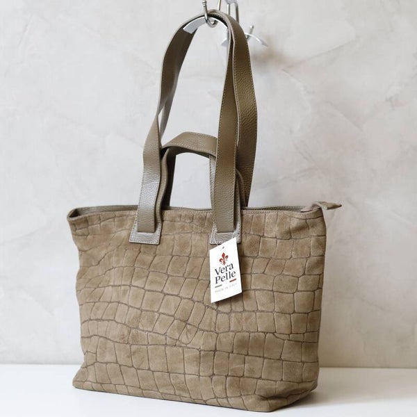Torebka VERA PELLE 25-077 CROCO ZAMSZ TAUPE