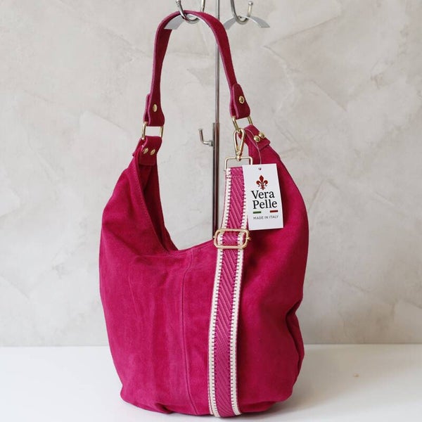 Torebka VERA PELLE 26-049 zamsz FUKSJA