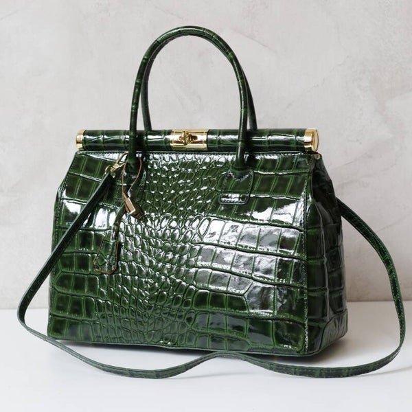 Torebka VERA PELLE 26-002 skóra CROCO ZIELONA